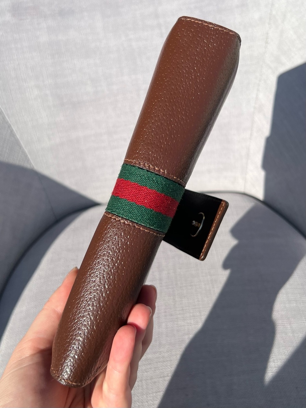 Gucci Web Sherry Line brown leather clutch bag wallet - Picture 4 of 12